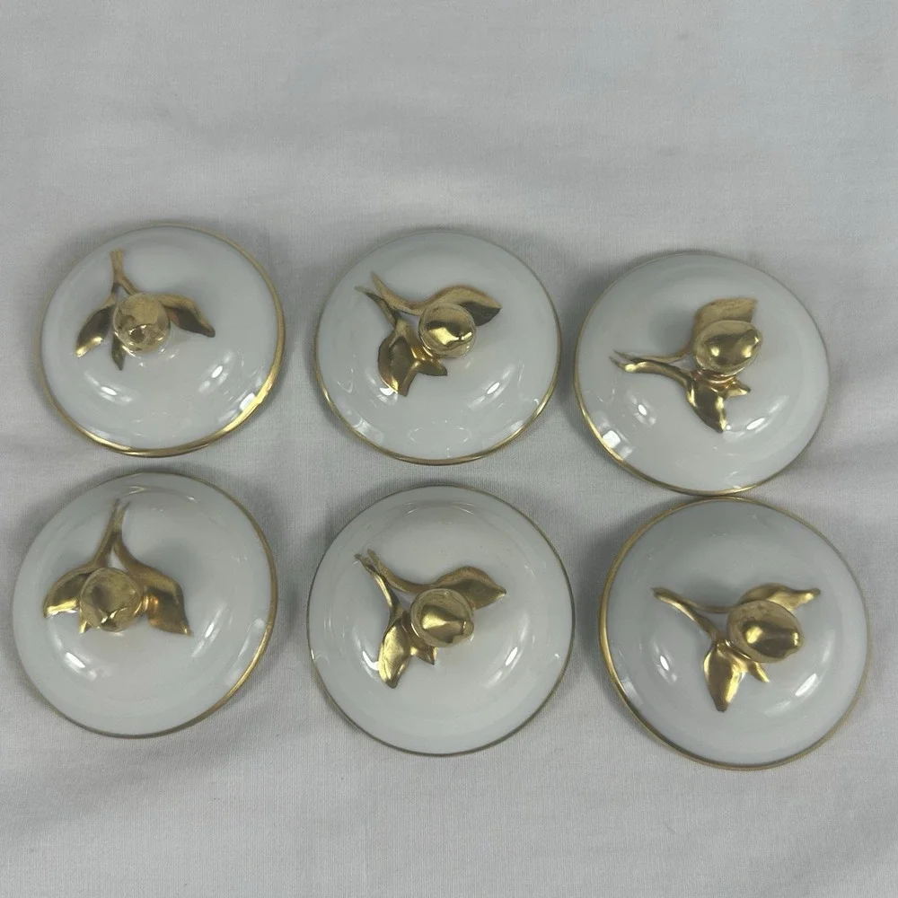 6 Antique Limoges Pot de Crème France Coiffe Porcelain White‎ And Gold